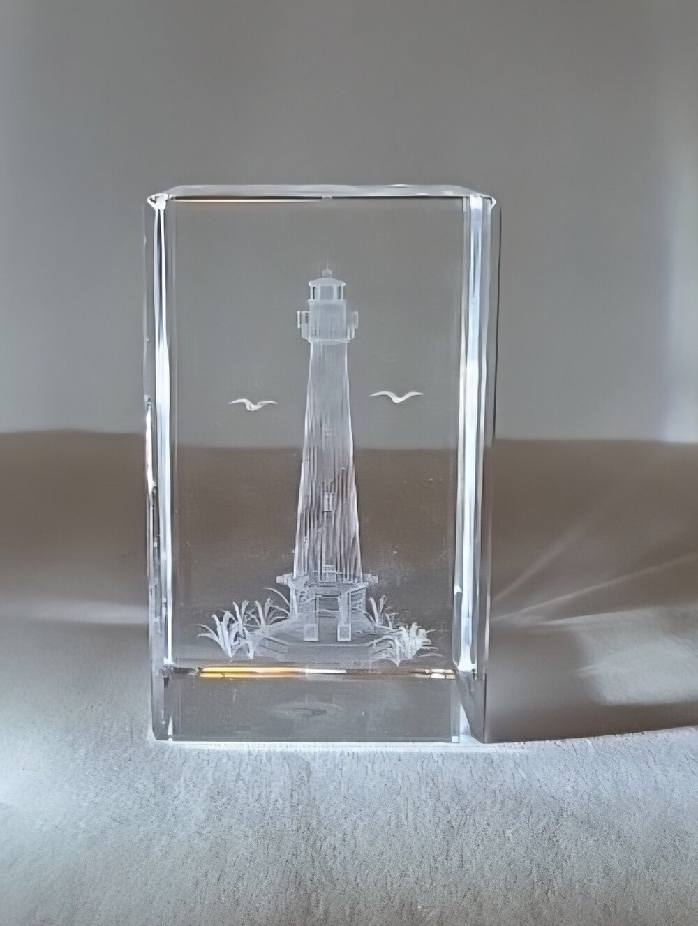 Clear Crystal Lighthouse Art Block - White Etching
